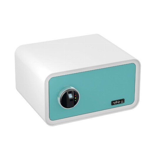 mySafe 430 FP бело-синий, сейф с биометрическим замком 230x430x350mm