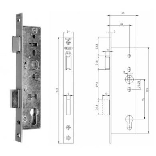 Evakuacinių durų užraktas 9673/08 PZ 35/92/9 dešinėje, PAF D, juostelė 24x245mm