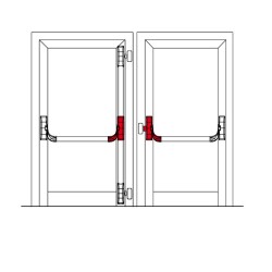 Dviejų lakštų durų evakuacijos sistema su išorine rankena su trimis fiksavimo taškais