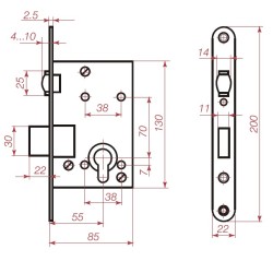 ZV5 cinkuotas korpusas, chromuota apdaila, be rankenų, be cilindro mechanizmo