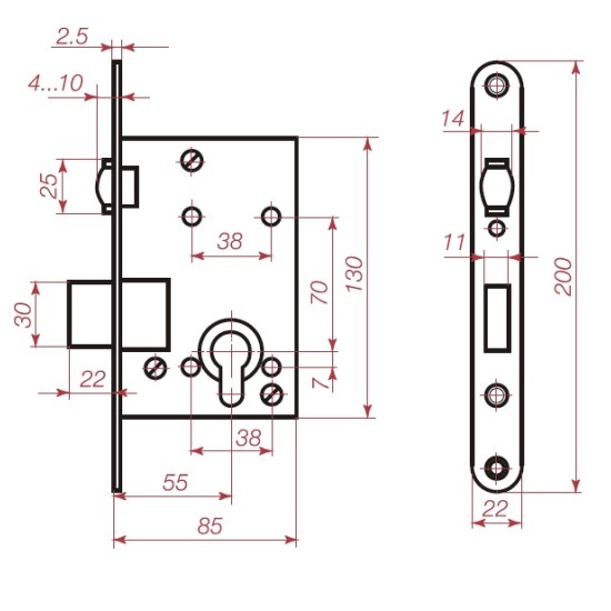 ZV5 cinkuotas korpusas, chromuota apdaila, be rankenų, be cilindro mechanizmo
